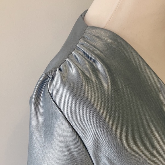 NWT Maternity Blue Satin Wrap Cocktail Midi Dress Size 10 - Picture 12 of 16